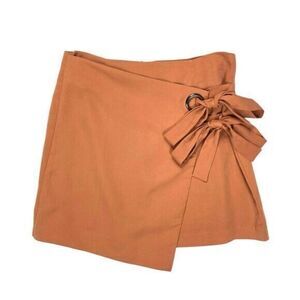 J.O.A. Wrap-Front Skirt Women Sz M Brown Rear Zip Asymmetrical Boho Coastal Mini